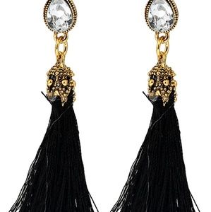 Waterdrop Rhinestone Detail Tassel Earrings